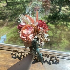 Bridal Wedding Bouquet Hand made Budget Friendly Faux Flowers Red Orange Fall