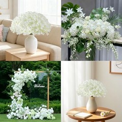 65Pcs Hydrangea Artificial Flowers Bulk，Realistic Silk Fake 65 Pcs White