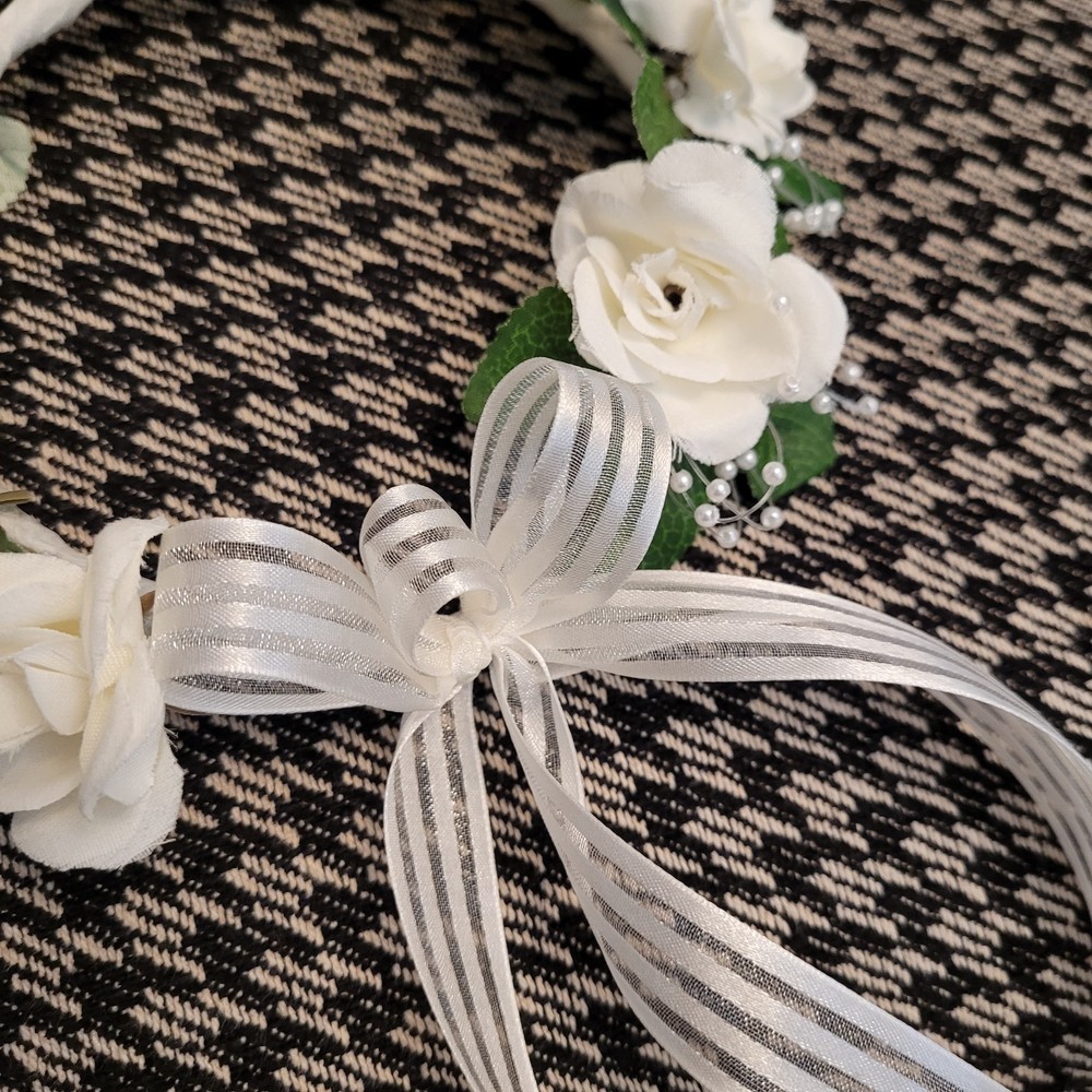 Flower Girl Head Piece Beautiful handmade with white flowers and ribbon
