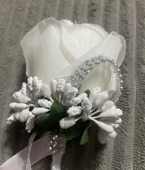 White Rose Silver Rhinestones Boutonniere Wedding Prom