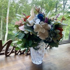 Beautiful Bridal Wedding Bouquet Budget Handmade Faux Floral Blue Orange Purple
