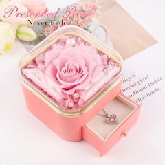 Beferr Valentines Day Gifts for Her Preserved Real Rose with Necklace B Pink