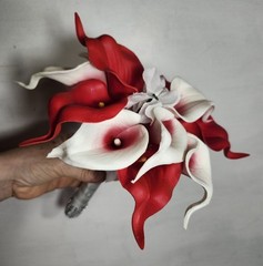 Red White Calla Lily Bridal Wedding Bouquet Accessories