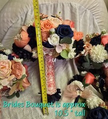 12 PC Blue,Coral,Ivory, Light Rose Wedding Bouquet Set Lace And Bling