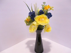 Bridal Denim Roses and Yellow Ranunculus Bouquet & Corsage & Boutonniere Set