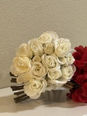 Artificial Roses Bouquet Set – Red & White Flowers – 42 pcs