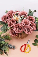 Artificial Rose Flower Dusty Rose Flowers Silk Flowers 12 pcs with Long Stem