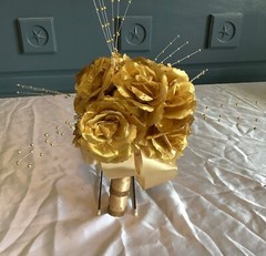 Gold colored roses and crystal bridal bouquet