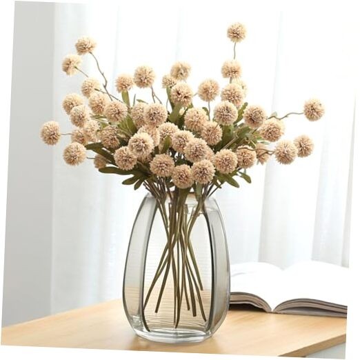 10pcs Faux Kiku Flowers, 5 Heads Each Stem & 4 Branches Eucalyptus Stems, Beige