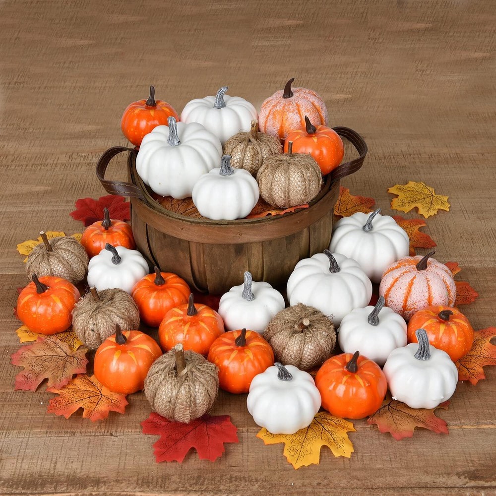 DearHouse 80Pcs Artificial Pumpkins Maple Harvest Fall Decoration, Assorted