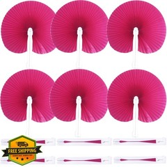 Bestage 20 Paper Folding Hand Fans Fuchsia Round Wedding Bridal Party Favors …