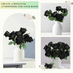 Artificial Roses Bulk Silk Rose with Stem, 52pcs Fake Flowers Decoration Black