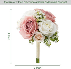6Pc Bridesmaid Bouquets Artificial Silk Flowers Dusty Pink White Wedding Decor