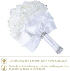 Artificial Foam Roses Bridal Bouquet with Rhinestones and Satin Ribbon