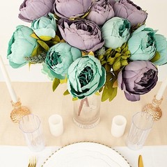 DUSTY BLUE 2 Bouquets 19″ Silk Peony FLOWERS Artificial Floral Bushes Party