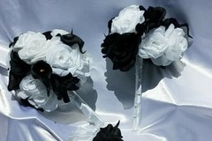 11 Pc Wedding Bouquet Set, White Roses, Black Calla Lilies, Bouquet Package