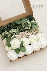 Ling’s Moment Artificial Flowers, 50Pcs 3″ Roses in Sage Shades, Realistic DI…