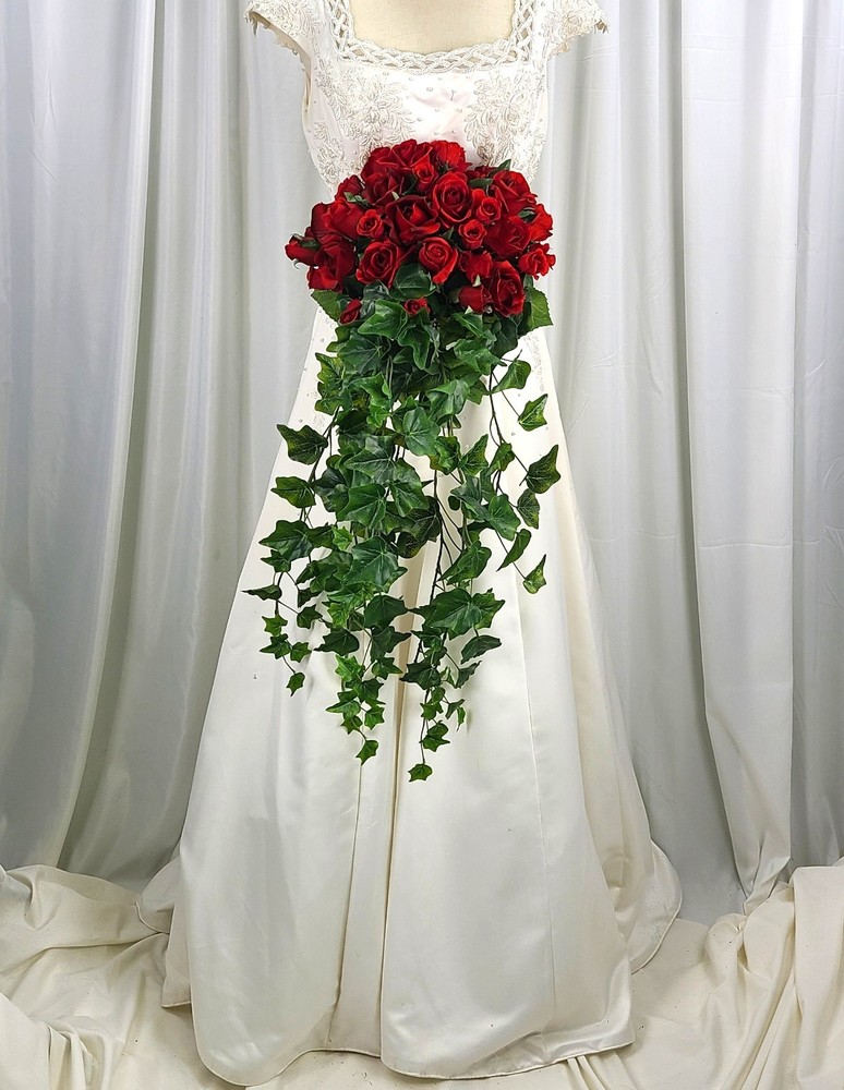 Roses Are Red Waterfall Faux Silk Wedding Bouquet