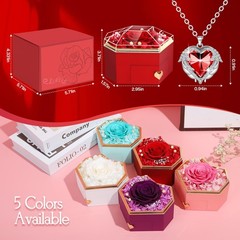 worthfan Preserved Red Real Rose with Necklace Forever Flowers Diamond