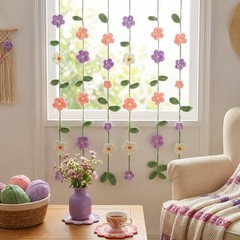 15ft Crochet Flower Garland, 6 Pcs (2.5ft Each) Knitting Yarn Colorful Flowers