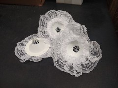 Set Of 3 Lace Bouquet Collar Ring, Wedding, Handheld Bridal Flowers, White, 6″