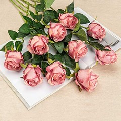 10pcs Artificial Rose Flowers Long Stem Fake Silk Roses for DIY Rose Red