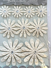 Celebrations Sparkle Paper Flower by Petaloo Pearl Daisies Wedding White 9 pc