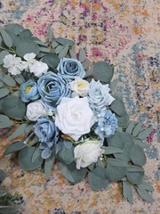 Dusty Blue Wedding Bouquet for Bride Blue and White 2 Pc Arch NEW