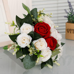 Wedding Rose Bouquet Bridesmaid Flower Bouquets, Artificial Flower Red White Ros